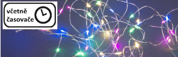 Vánoční LED stříbrný drát, 20 LED, časovač, barevný