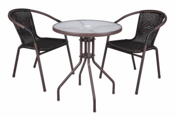 Bistro stolek se skleněnou deskou a 2 židle z polyratanu Garth Bistro stolek se skleněnou deskou a 2 židle z polyratanu Garth