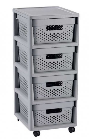 Regál se šuplíky 4x11L INFINITY DOTS - šedý Regál se šuplíky 4x11L INFINITY DOTS - šedý