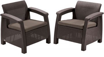 Zahradní set křesel CORFU hnědé + šedohnědé podušky Zahradní set křesel CORFU hnědé + šedohnědé podušky