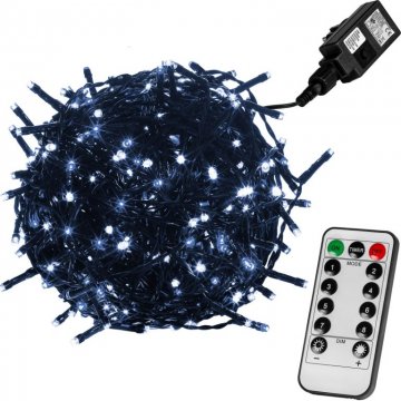 Vánoční LED osvětlení 5 m - studená bílá 50 LED + ovladač - zelený kabel Vánoční LED osvětlení 5 m - studená bílá 50 LED + ovladač - zelený kabel