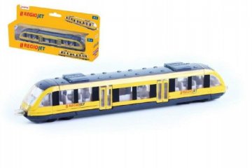 Vlak žlutý RegioJet kov/plast 17cm na volný chod v krabičce 21x9,5x4cm Vlak žlutý RegioJet kov/plast 17cm na volný chod v krabičce 21x9,5x4cm