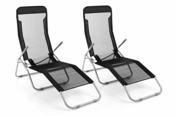 Zahradní sada 2 x lehátko s černou textilií - skládací Zahradní sada 2 x lehátko s černou textilií - skládací