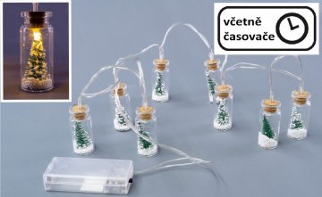 Vánoční dekorativní řetěz - 8 LED, mini skleničky se stromky Vánoční dekorativní řetěz - 8 LED, mini skleničky se stromky