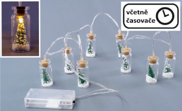 Vánoční dekorativní řetěz 8 LED, mini skleničky se stromky