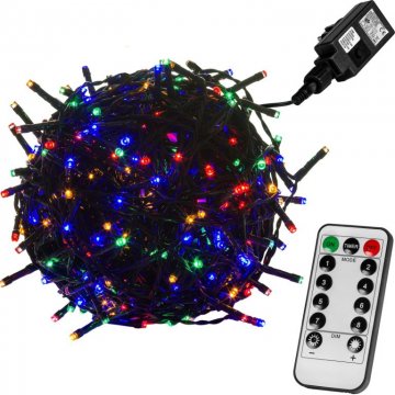 Vánoční LED osvětlení 20 m - barevná 200 LED + ovladač - zelený kabel Vánoční LED osvětlení 20 m - barevná 200 LED + ovladač - zelený kabel