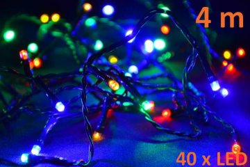 Vánoční LED řetěz 4 m, 40 LED, barevný, zelený kabel