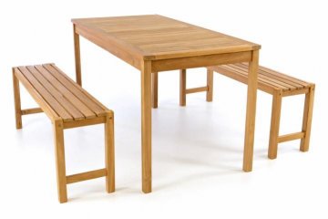 Zahradní set lavic a stolu DIVERO - ošetřené týkové dřevo - 135 cm Zahradní set lavic a stolu DIVERO - ošetřené týkové dřevo - 135 cm