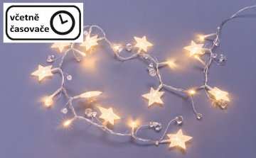 Dekorační řetěz 20 LED - hvězdy a krystaly, teplá bílá Dekorační řetěz 20 LED - hvězdy a krystaly, teplá bílá