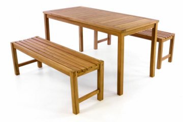 Zahradní set lavic a stolu DIVERO - ošetřené týkové dřevo - 150 cm Zahradní set lavic a stolu DIVERO - ošetřené týkové dřevo - 150 cm