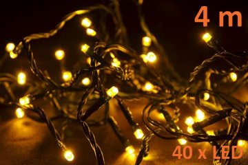 Vánoční LED řetěz 4 m, 40 LED, teple bílý, zelený kabel