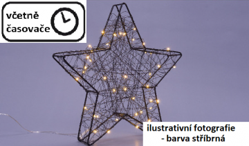 Vánoční kovová hvězda 30 x 29 x 5 cm, šedá, 25 LED