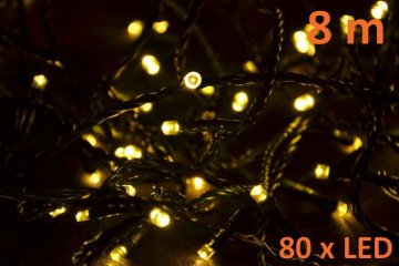 Vánoční LED osvětlení 8m - teple bílé, 80 diod Vánoční LED osvětlení 8m - teple bílé, 80 diod