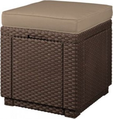 Polyratanový taburet s poduškou CUBE hnědá Polyratanový taburet s poduškou CUBE hnědá