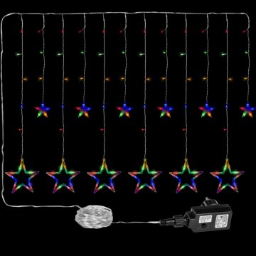 VOLTRONIC Vánoční závěs, svítící hvězdy, 150 LED, barevný