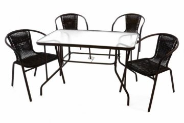 Zahradní polyratanový set - 4 židle a skleněný stůl Zahradní polyratanový set - 4 židle a skleněný stůl